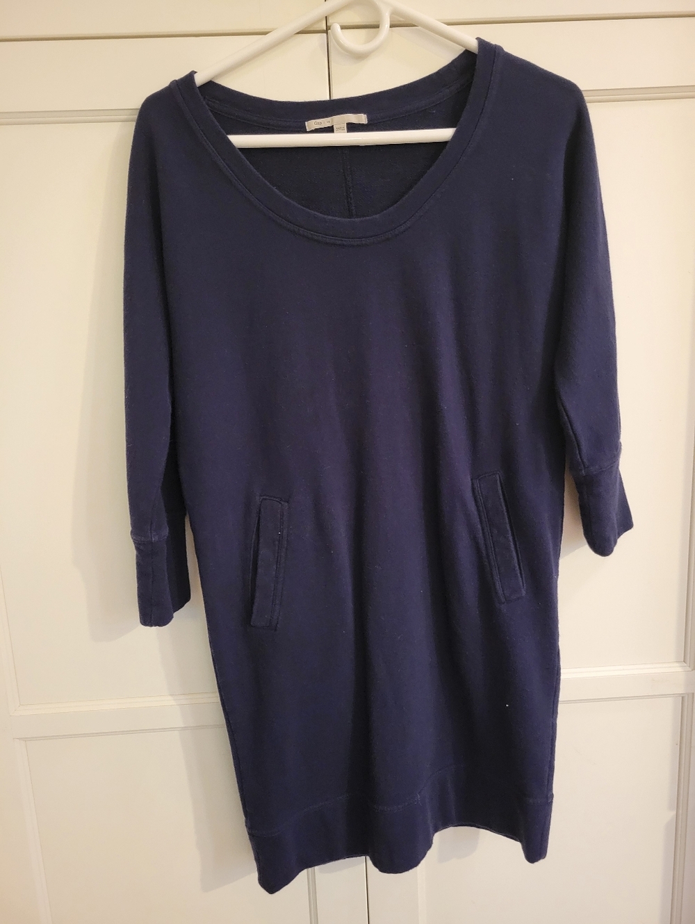 Gap Cotton Navy Blue Casual Scoop Neck Sweatshirt Dress In French Terry, XS